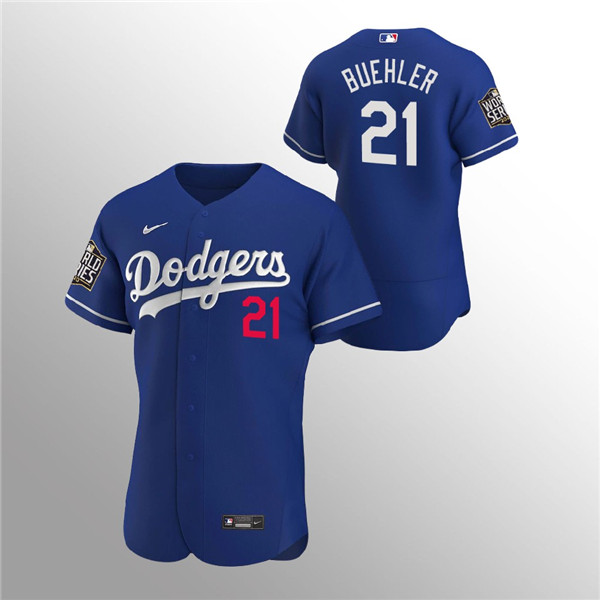 Men's Los Angeles Dodgers #21 Walker Buehler Blue 2020 World Series Bound stitched MLB Jersey